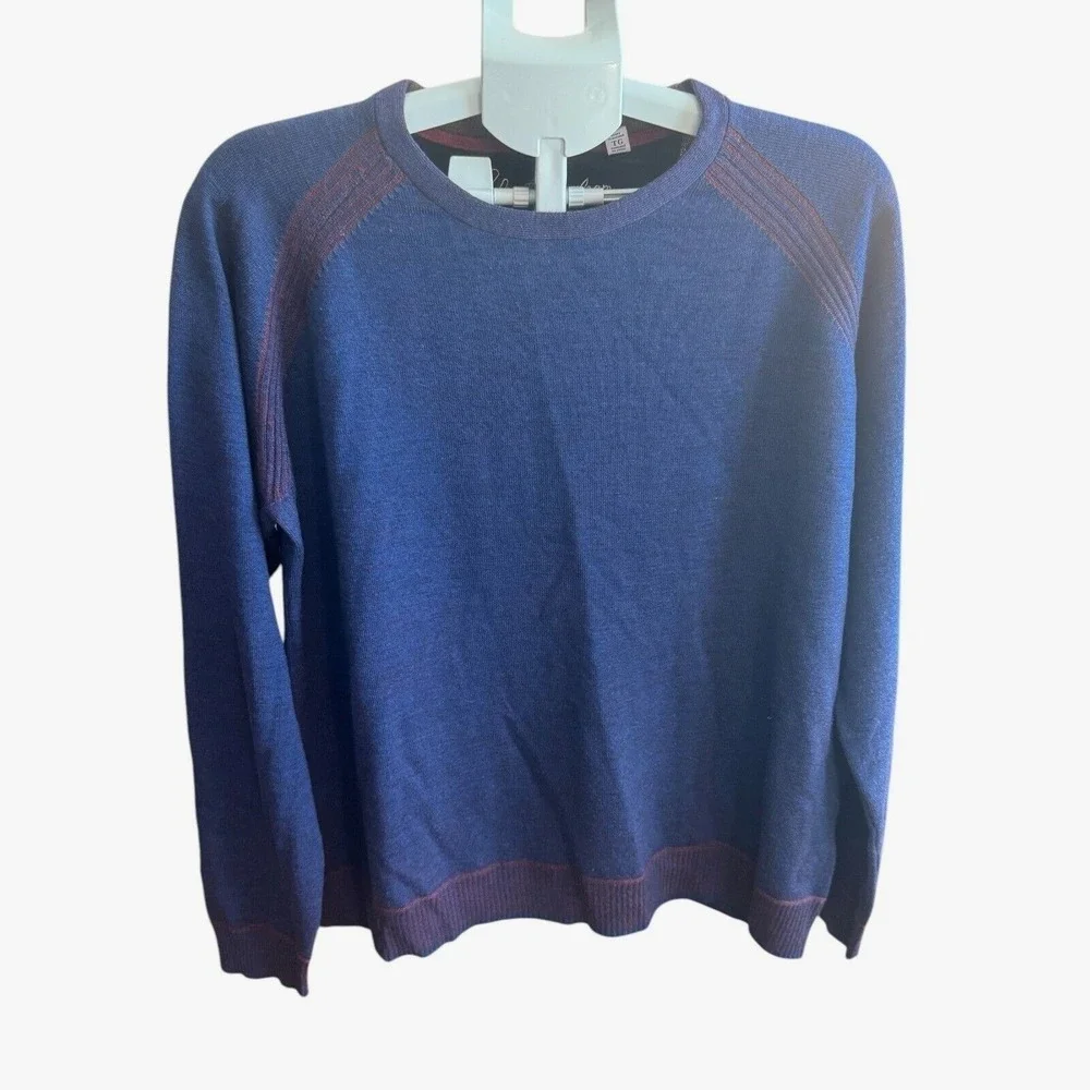Robert Graham Sweater Men's XL Blue Crew Neck Red‎ Trim Classic Fit EUC Preppy